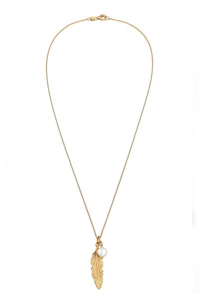 ELLI Necklace Ladies Feather Pendant With Shell Core Pearls In 925 Sterling Silver