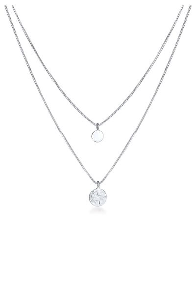 ELLI Colier Damă Strat Trombocite Pandantiv Basic ciocanat În Argint Sterling 925