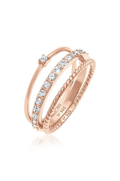 ELLI Ring Damen Stack Elegant Festlicher Lagenlook Mit Kristallen In 925 Sterling Silber