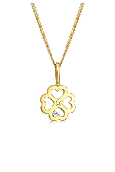 ELLI Necklace Kleeblatt Glücksbringer Diamant 585 Gelbgold