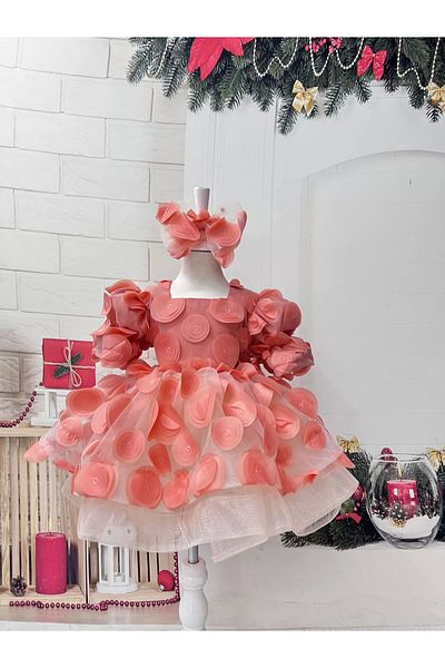 Nissa Orange Circle Pattern Girl's Dress