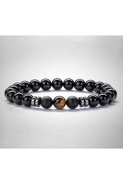 REDz Accessories Unisex Beaded Bracelet, Tiger's Eye Stone, Black/Brown