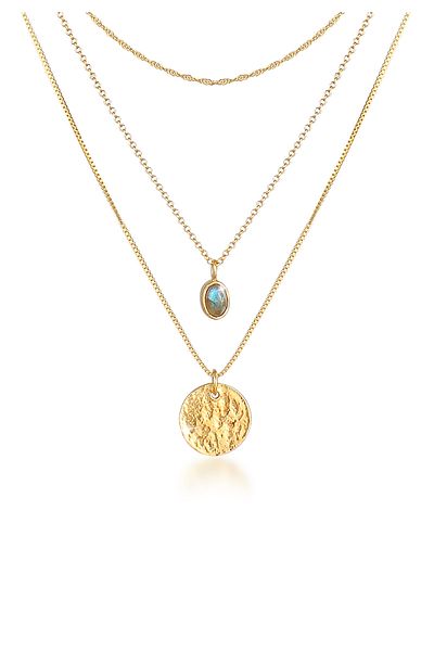 ELLI Halskette Damen Layer Vintage mit Labradorit Plättchen aus 925 Sterling Silber vergoldet