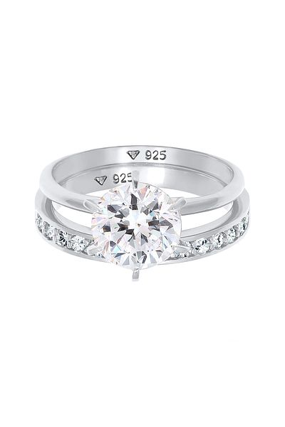 ELLI Prsten Dámský Band Set Solitaire Okouzlující s krystaly V 925 Sterling Silver
