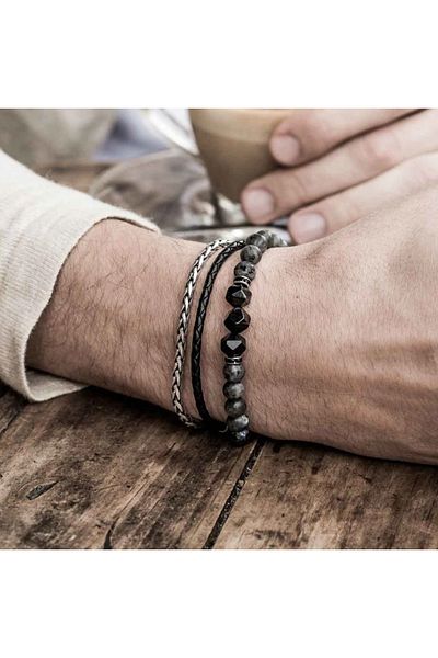 REDz Accessories Set de 3 brățări, Pietre Negre, Bărbați, Negru