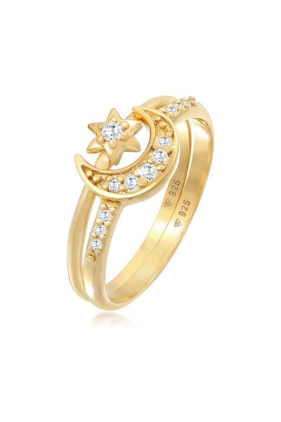 ELLI Stapelring-Set für Damen – Star, Astro Trend, Zirkonium und 925er Sterlingsilber