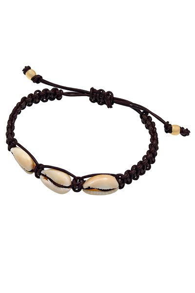 KUZZOI Náramek s koženým vzorem, mušlemi Cowrie, pozlaceným 925 Sterling Silver