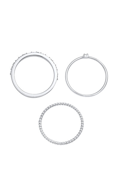 ELLI Dámský prsten Stack Set Modern Solitaire Twisted Trend Barevný se smaltem a krystalem v ryzosti 925