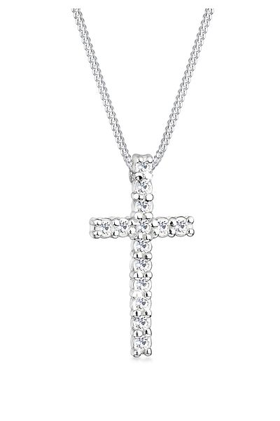 ELLI Elegantní dámský náhrdelník s křížkem a přívěskem z 925 sterlingového stříbra s krystaly