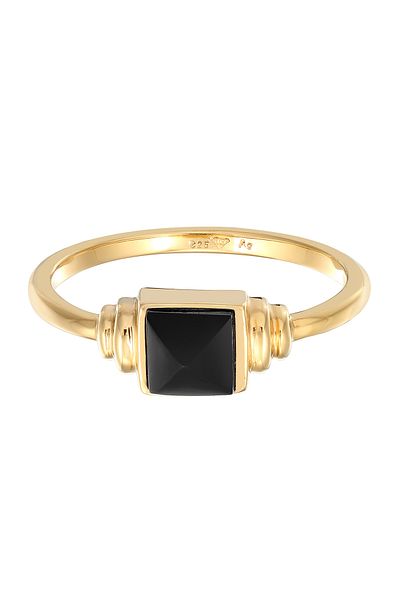 ELLI Dámský prémiový vintage prsten - 925 Onyx mincovní stříbro pozlacené