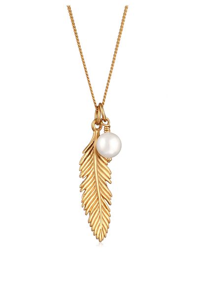 ELLI Necklace Ladies Feather Pendant With Shell Core Pearls In 925 Sterling Silver