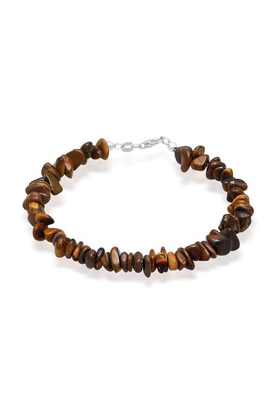 KUZZOI Brățară bărbătească din argint 925 cu pietre prețioase tip ochi de tigru, stil boho