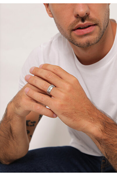KUZZOI Pánský prsten Band Set Basic, tepaný ze sterlingového stříbra 925, oxidovaný