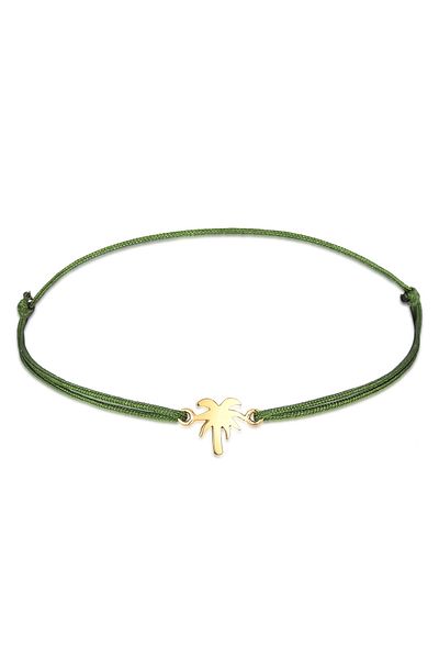 ELLI Armband Damen Palmenanhänger mit Nylon Schwarz aus 925 Sterling Silber vergoldet