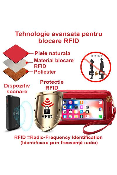 OEM Women's genuine leather wallet, RFID, crossbody phone, light red, 20x11.5x4 cm