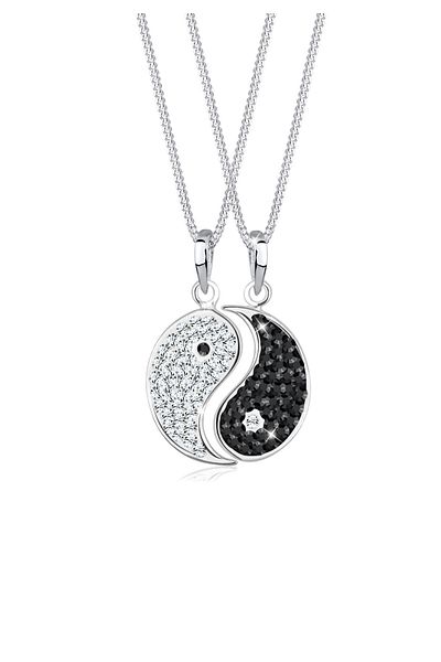ELLI Halskette Damen Peace Zeichen Anhänger Symbol Partnerkette mit Kristallen in 925 Sterling Silber