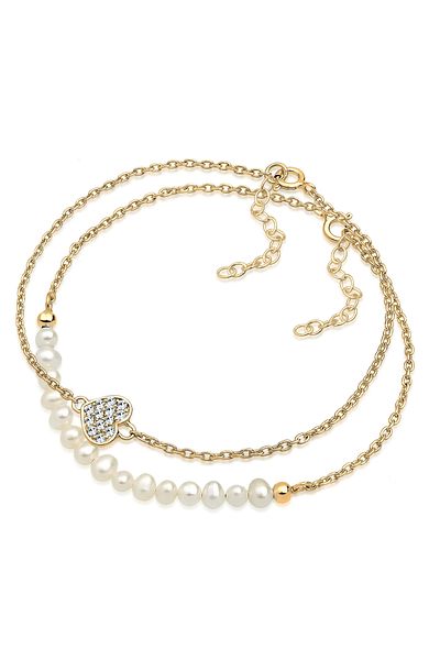 ELLI Armband Damen Herz Anhänger Layer Trend mit Kristallen in 925 Sterling Silber