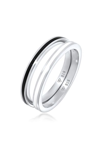 ELLI Inel Damă Set Bandă De bază Cu Email Negru În Argint Sterling 925