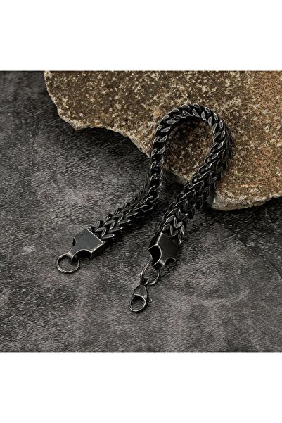 REDz Accessories Βραχιόλι με διπλή σύνδεση, ζιγκ-ζαγκ, για άνδρες, μόδα, ανοξείδωτο ατσάλι, μαύρο