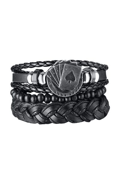 REDz Accessories Brățară cărți de joc, Set cu mai multe curețe, Aspect vintage, Efect piele, Negru