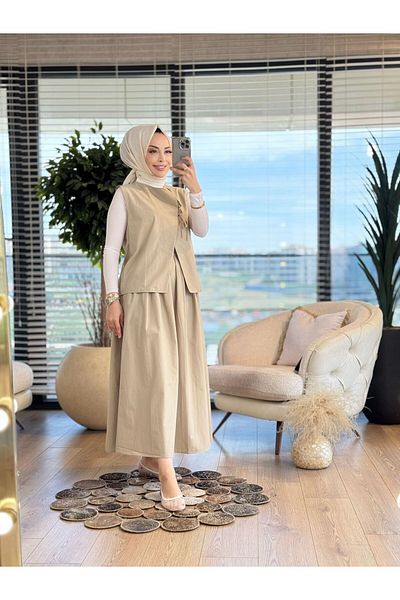 ALANUR 2928 Vest Lacing Detailed Skirt Suit