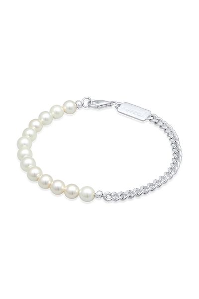 KUZZOI Armband Herren Trend Massiv mit Muschelkernperlen in 925 Sterling Silber