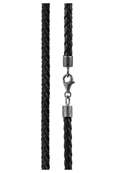 KUZZOI Pánský náhrdelník z pravé kůže, pletený, základní černý, ze sterlingového stříbra 925