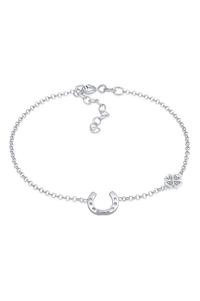 Nenalina Bracelet Ladies Horseshoe Shamrock Luck Adjustable with Enamel in 925 Sterling Silver