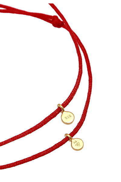 ELLI Brățară de damă Mama și Copil Set Inimă Decupată cu Nylon Roșu din argint 925 placat cu aur