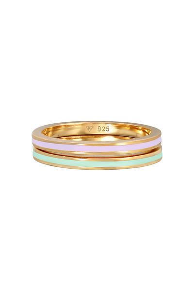 ELLI Ring Ladies Band Set Basic With Enamel Black In 925 Sterling Silver