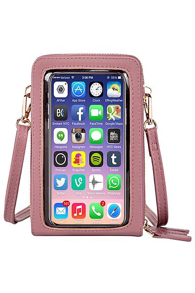 OEM Women's genuine leather RFID wallet, crossbody, 3 compartments, pink, OptimStar