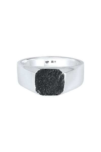 KUZZOI Ring Herren Siegelring Basic Quadrat Matt Struktur Schwarz Aus 925 Sterling Silber
