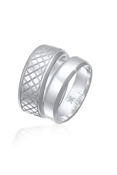 KUZZOI Ring Herren Bandring Set Basic Massiv Trend In 925 Sterling Silber