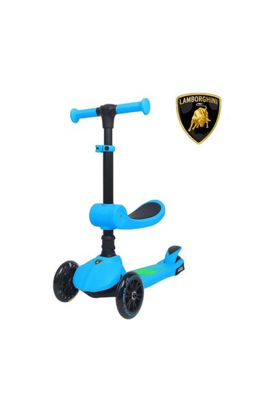 Lamborghini L5 2in1 Mavi Oturaklı Işıklı 3 Tekerlekli Çocuk Scooter