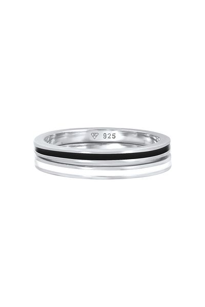 ELLI Inel Damă Set Bandă De bază Cu Email Negru În Argint Sterling 925