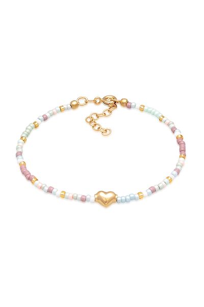 ELLI Damenarmband-Herzanhänger – Glasperlen, Sommerfarbe, 925er Sterlingsilber, vergoldet