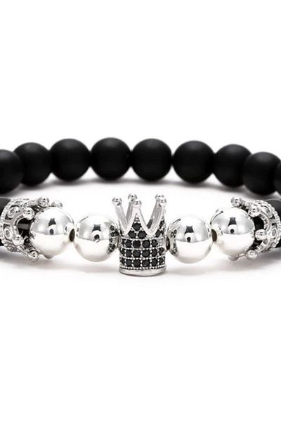 REDz Accessories Brățară King, Coroană cu Pietre Onix, Femei, Negru/Argintiu