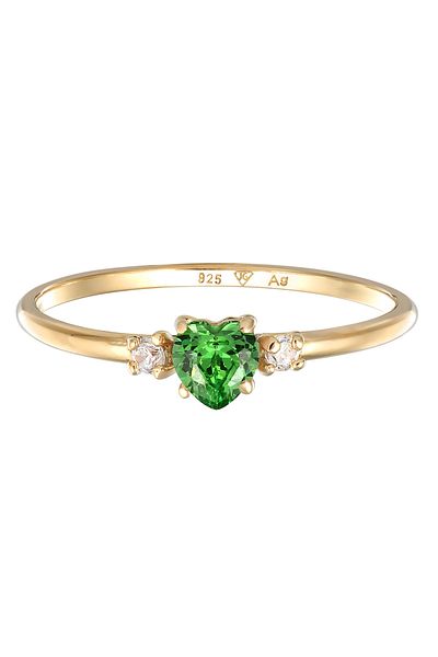 ELLI Ring Herz Zirkonia Grün Liebe 925 Silber Vergoldet