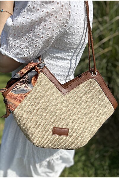 SİNİSA BAG Geantă de umăr cu detaliu eșarfă de paie pentru femei