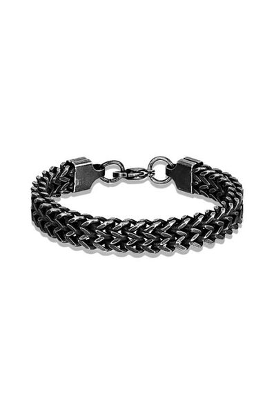 REDz Accessories Brățară cu două legături, Zig-Zag, pentru bărbați, la modă, oțel inoxidabil, neagră