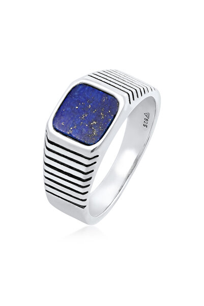 KUZZOI Ring Herren Siegelring Quadrat Massiv Trend mit Sodalith in 925 Sterli...