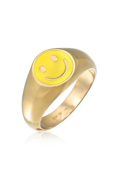 KUZZOI Ring Herren Siegelring mit lächelndem Gesicht und Emaille schwarz aus 925 Sterling Silber