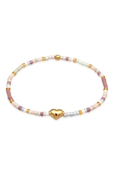 ELLI Armband Kinder Herz Anhänger Perlen aus 925 Sterling Silber vergoldet