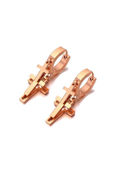 REDz Accessories Triple Earrings with Cruciulite, Stainless-Steel, Rose-Gold