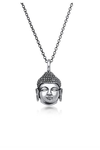 KUZZOI Necklace Herren Erbskette Buddha Kopf Oxidiert 925 Silber