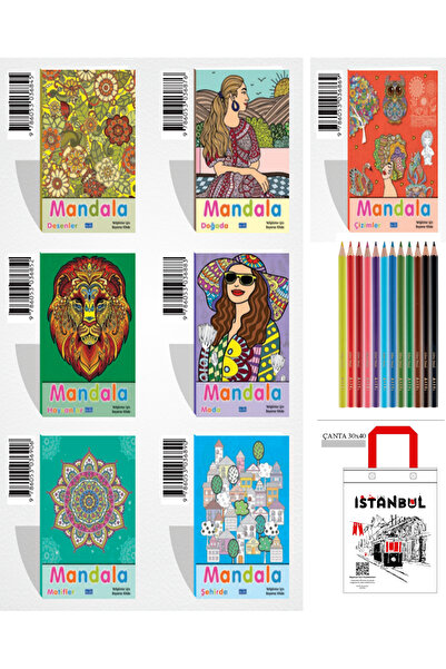 Parıltı Yayınları Yetişkinler İçin Boyama Kitabı Mandala 7 Kitap Set Kuru Boy...