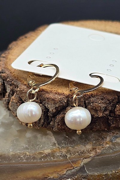 NBS Beautiful Naturel Stones İnci Gerçek Küpe 8 mm