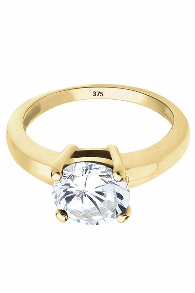 ELLI Ring Damen Solitär Klassisch mit Kristallen in 375 Gelbgold
