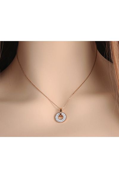 REDz Accessories Colier de damă, pandantiv cu pietre de argint, auriu-roz