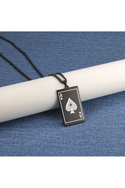 REDz Accessories Αλυσίδα Άσσος Μπαστούνι, Παιγνιόχαρτο Άσσος Μπαστούνι, Γοτθικό, Ανδρικό, Ανοξείδωτο Ατσάλι, Μαύρο